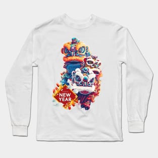 Chinese New Year Extravaganza: Lion Dance Fiesta of Happiness & Fortune Long Sleeve T-Shirt